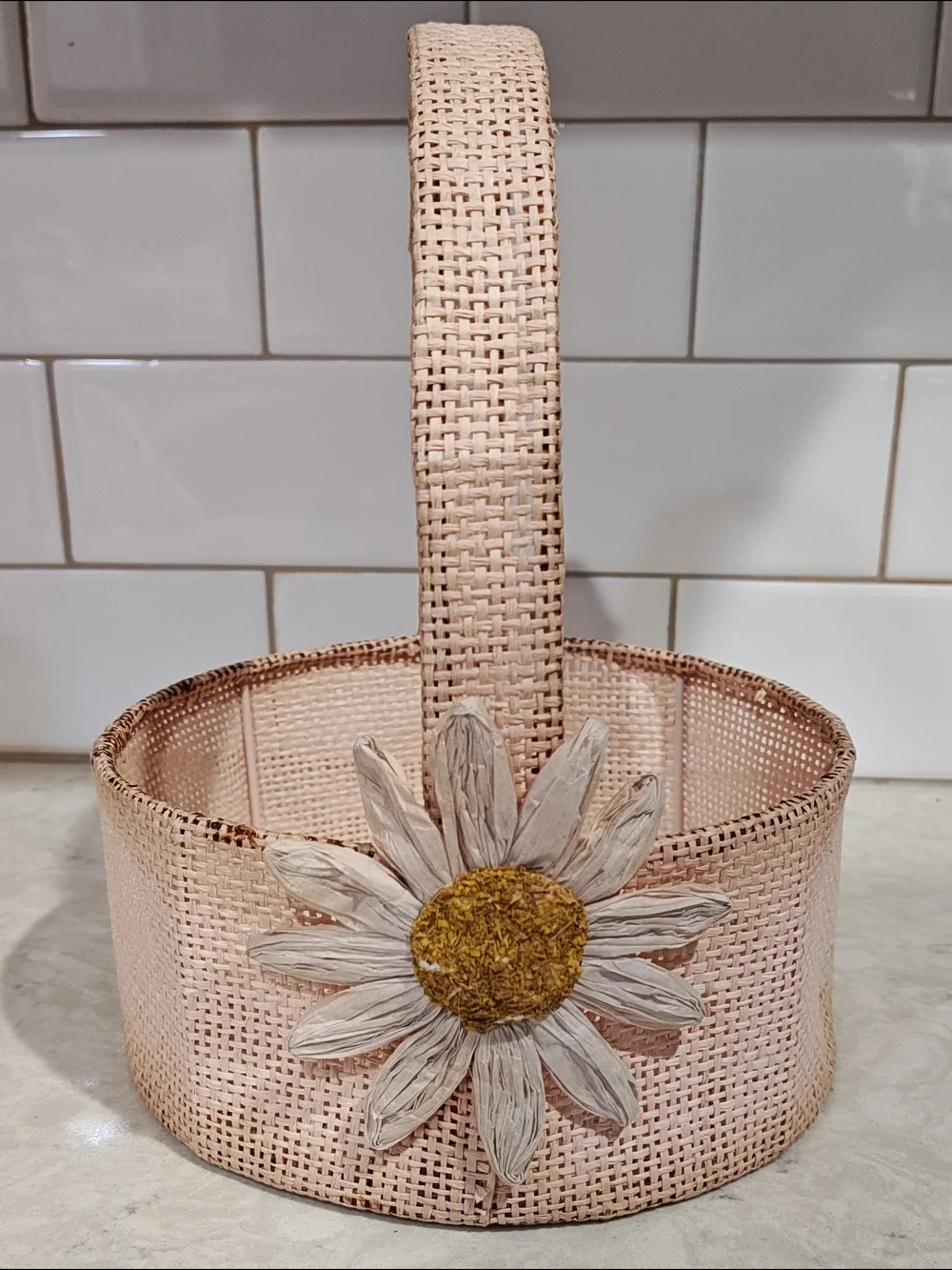 Cottagecore Boho Set of 3 Floral Woven Easter Baskets - Pastel Pink, Mint, Beige